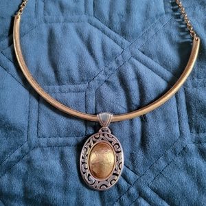 Brighton Sensation Hammered Oval Collar Necklace Two-Tone